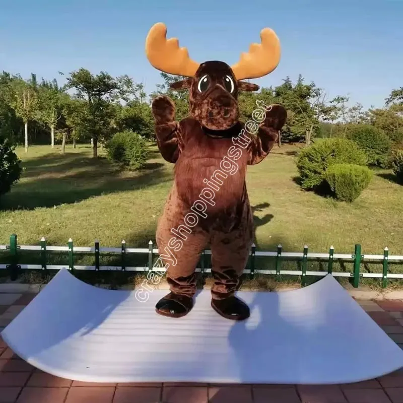 Costume de mascotte d'orignal à gros nez de performance, tenue de personnage de dessin animé de qualité supérieure, tenue de carnaval de noël, taille adulte, tenue de fête d'anniversaire en plein air