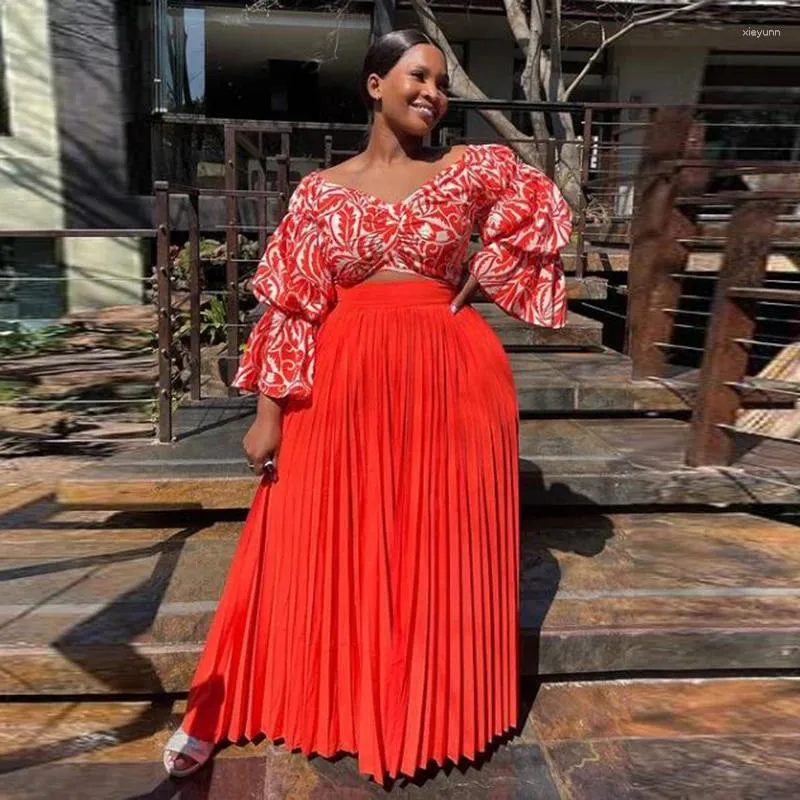 Red Chiffon Pleated Long Plus Size Pleated Skirt For Women A Line