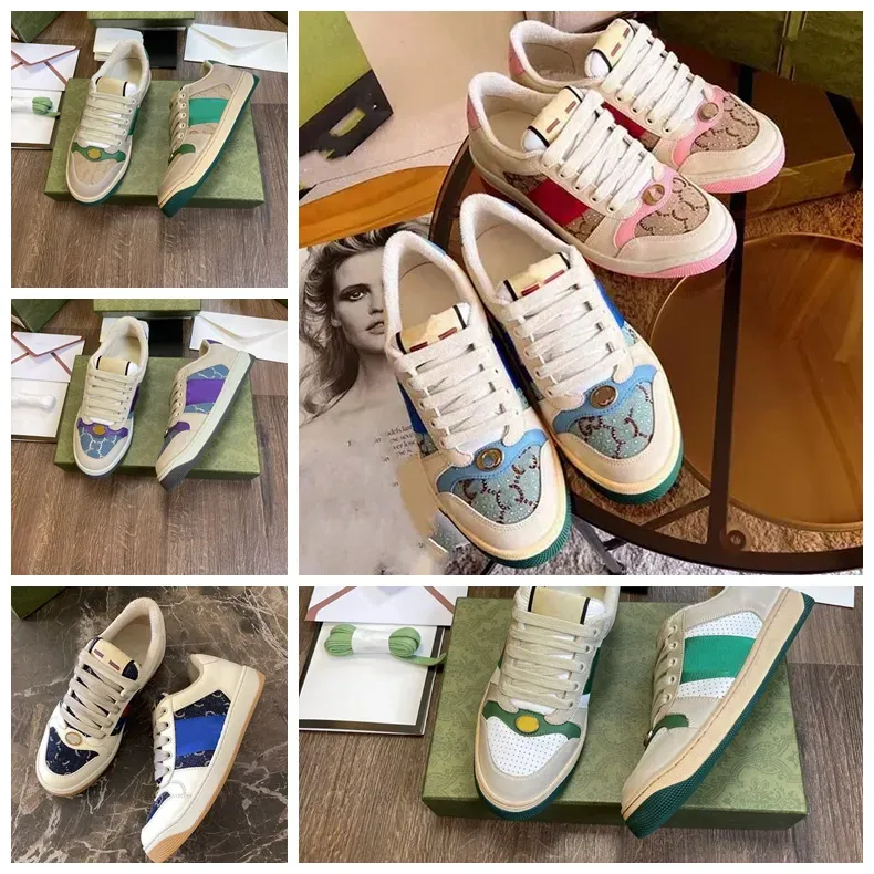 Kutu G tasarımcı spor ayakkabılar gglies ayakkabı 2023New Screener Gussie için Crystal Womens Trainer Sneaker Marka Striped Moda Retro Kirli Deri Erkek Yüksek Quali Bzwu