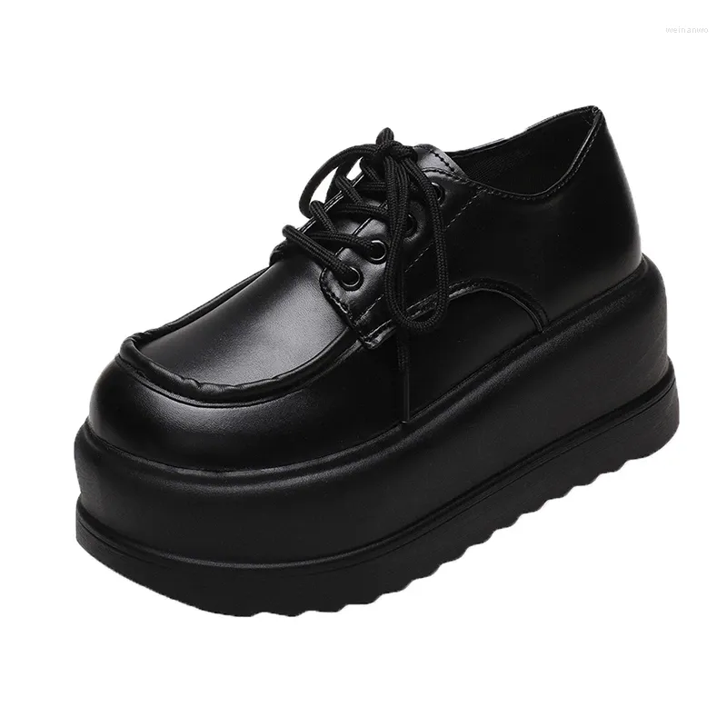 Scarpe eleganti Autunno 7.5CM Tacchi alti Scarpe da ginnastica in pelle da donna Piattaforma con zeppa Catena Casual Con suola spessa Slip-on Chunky