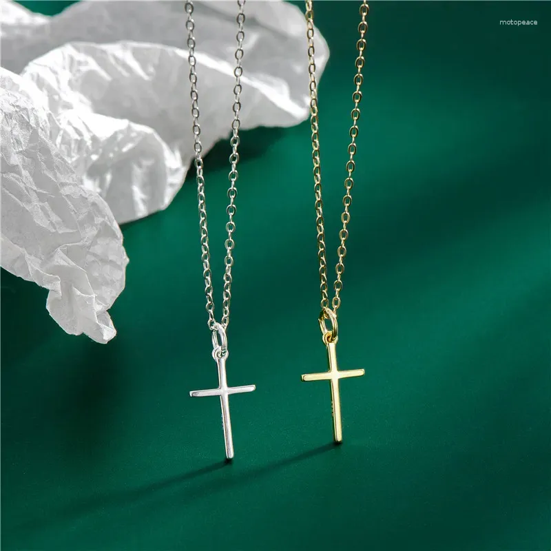 Colgantes de moda genuino S925 collar de colgante de cruz de plata esterlina 925 collares de cadena de eslabones joyería para hombres/mujeres al por mayor