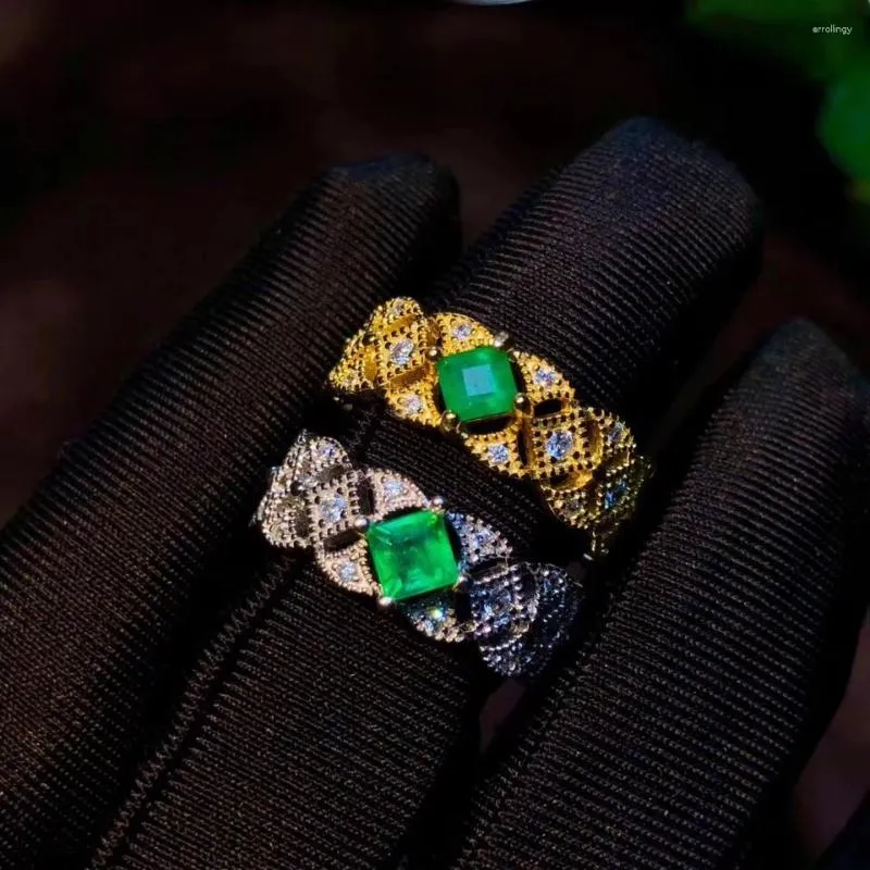 Anelli a grappolo Anello con pietra preziosa verde smeraldo alla moda con ornamento regalo in argento per anniversario di festa di compleanno per il presente fidanzamento con gemma naturale