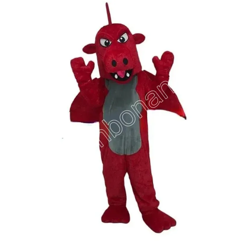 Performance Śliczne czerwone dinozaura Mascot Costume Halloween Cartoon Charact Outfit Suit Suit Cass Outdoor Party Strój unisex promocyjne Ubrania reklamowe