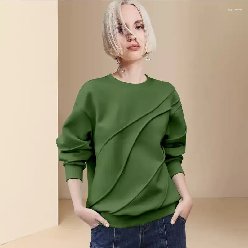 Women's Hoodies Office Ladies Green Lazy Style Pending eller Casual Sweater 2023 Spring and Autumn Round Neck Long Hylsa Simple Top för