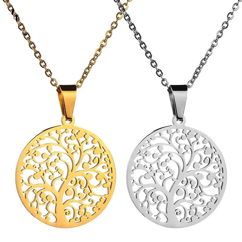 Pendant Necklaces Hollow Out Tree Of Life Stainless Steel Necklace Gold Silver Color Statement For Women Jewelry Colgantes Mujer Moda