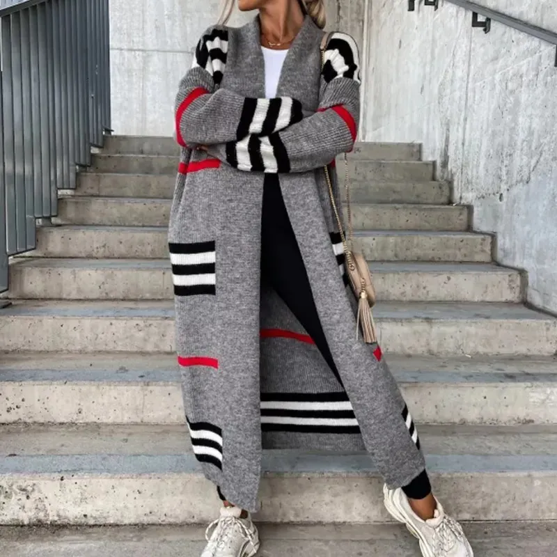 Women's Sweaters Spring Knitted Cardigan Women Striped Patchwork Autumn Winter Elegant Long Outerwear Maxi Y2k Sweater Coat Soft Jacket 231021