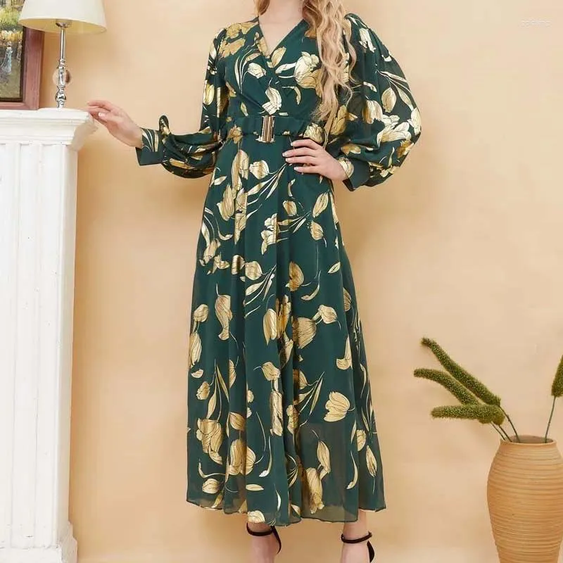 Vêtements ethniques Femmes Robe florale Bronzage Rétro Musulman Abaya Élégant Maxi Robes Robes longues islamiques pour femme Muslimah Turquie Dubaï