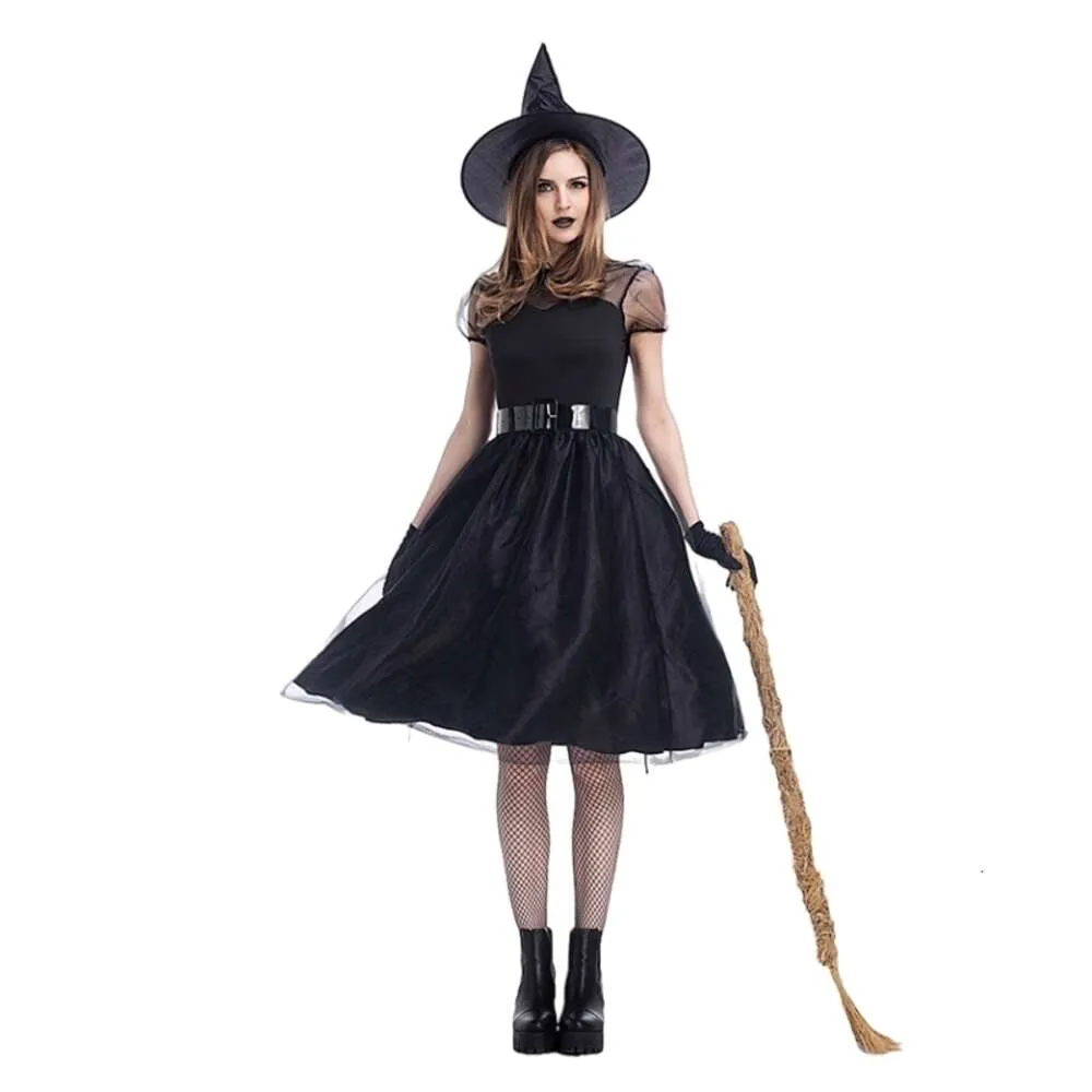 Halloween-Kostüm für Damen, Designer-Cosplay-Kostüm, Farbkostüme, Halloween, neues schwarzes Gaze-Hexenkostüm, Hexenkostüm, Temperament, Hexennachtgeist, Spielanzug