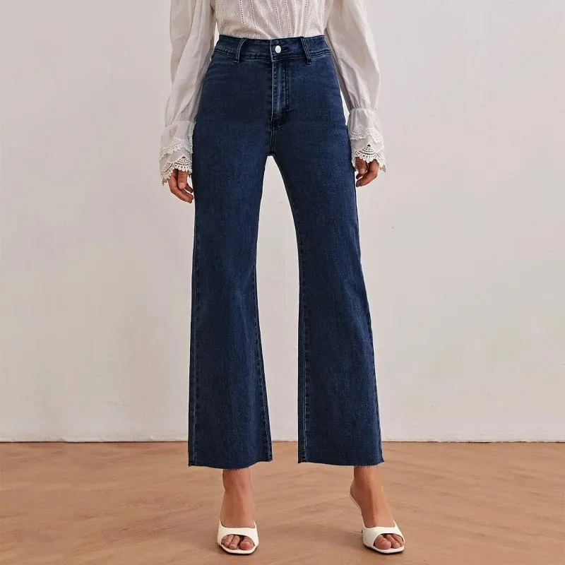 Jeans da donna francesi semplici micro svasati per donna pantaloni dritti a gamba larga a vita alta vestibilità slim lunghezza streetwear pantalones