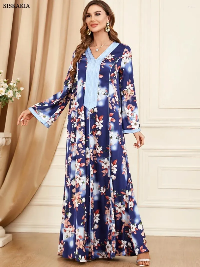 Etnische kleding bescheiden moslim Marokkaanse Jalabiya Dubai Arabische bloemen lange jurk losse casual islamitische vrouwen Corban Eid Al Adha 2023