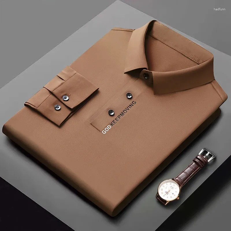 Men's Polos Brand Light Luxury Autumn Clothing Solid Color Printing Seamless High Quality Lapel Fashion Long Sleeve POLO Shirt M-4XL