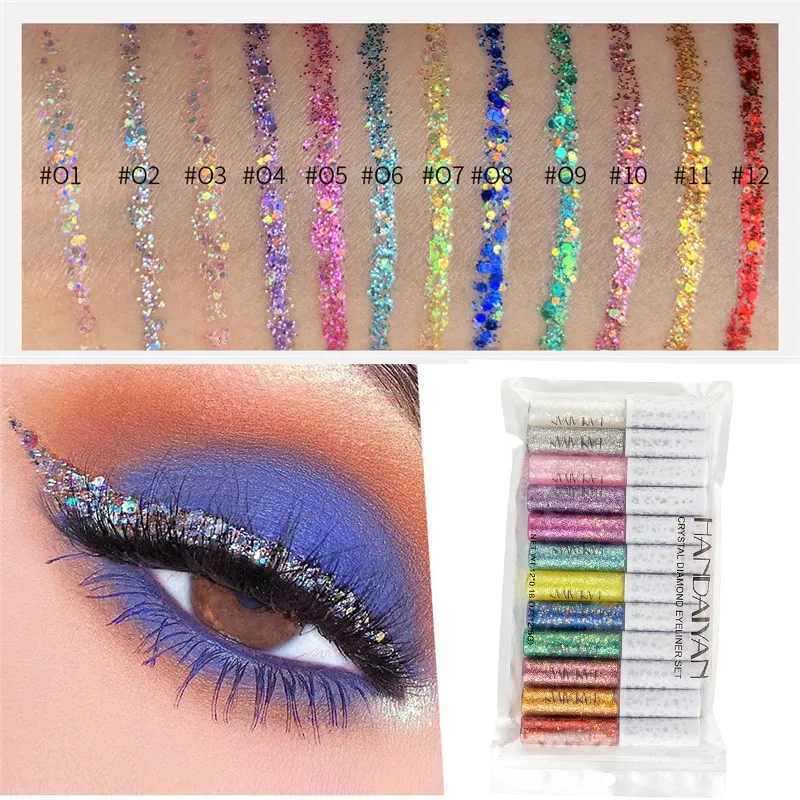 Eye Shadow/Liner Combination 12 Colors Liquid Glitter Eyeliner Gel Eyes Makeup Waterproof Liquid Color Eye Liner Pencil Matte Purple Pen Make Up Cosmetics 231020