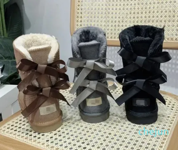 women winter booties designer boots girl classic snow boot ankle short bow mini fur black chestnut pink