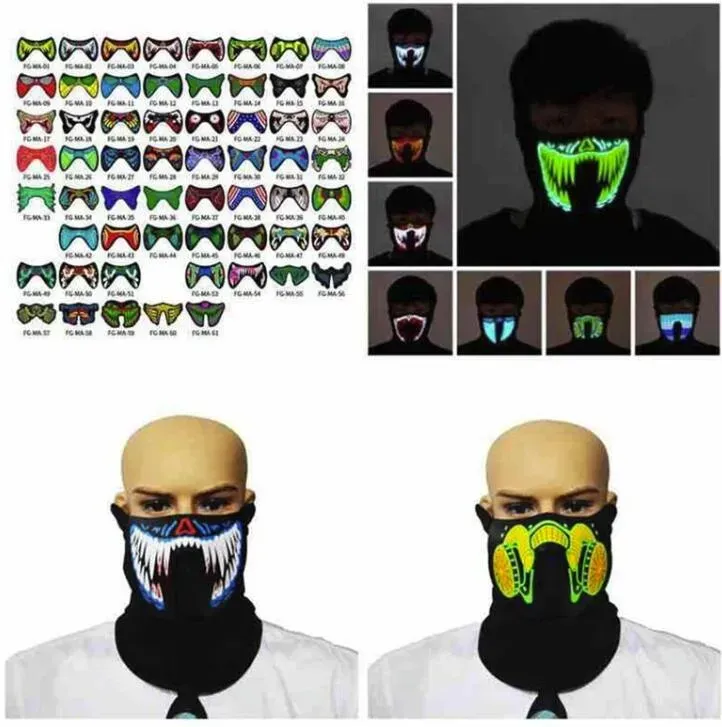 US STOCK 69 Styles Flash LED Music Mask with Sound Active for Dancing Riding Skating Party Voice Control Mask Party Halloween Masks FY0063 1023