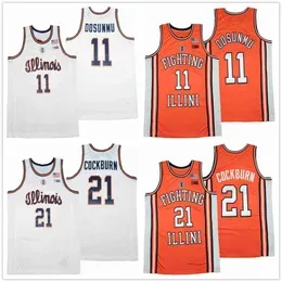 NCAA College Basketball Jersey Illinois 11 Ayo Dosunmu 21 Kofi Cockburn White Stitched