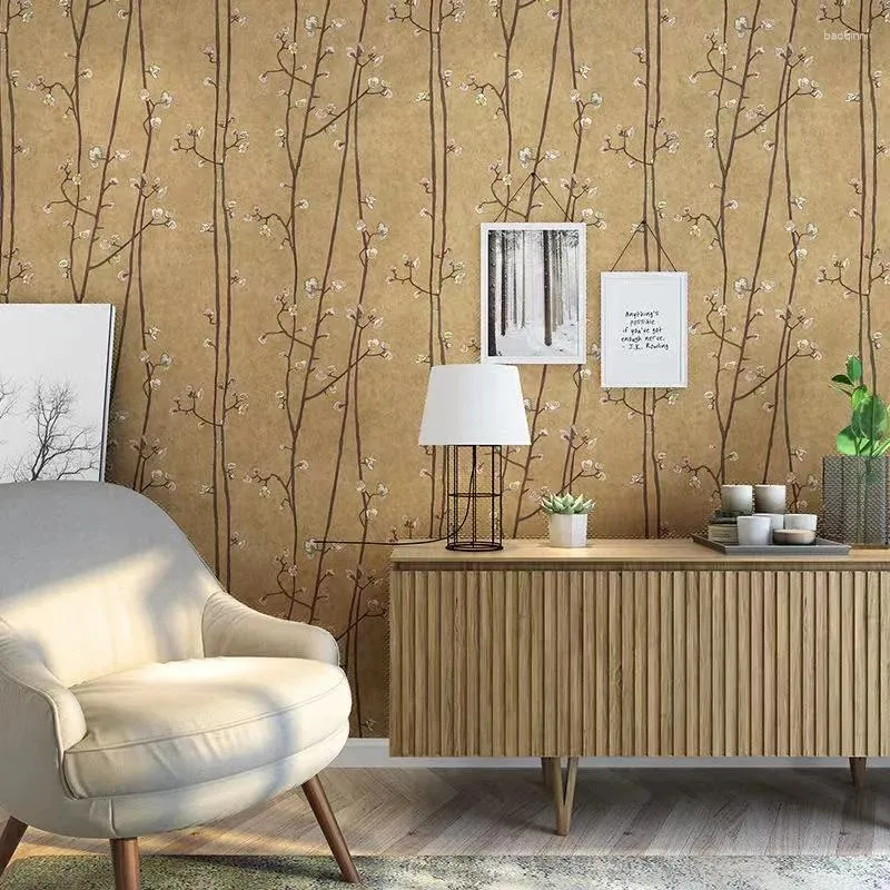 Wallpapers americano rural flor de pêssego papel de parede decoração de casa árvore brance flores rolo para sala de estar quarto salão de beleza mural
