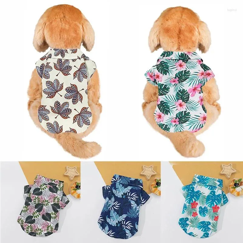 Vestuário para cães primavera verão v pescoço folhas camisa pequena roupas para animais de estimação camiseta manga curta bonito macio confortável praia havaiana