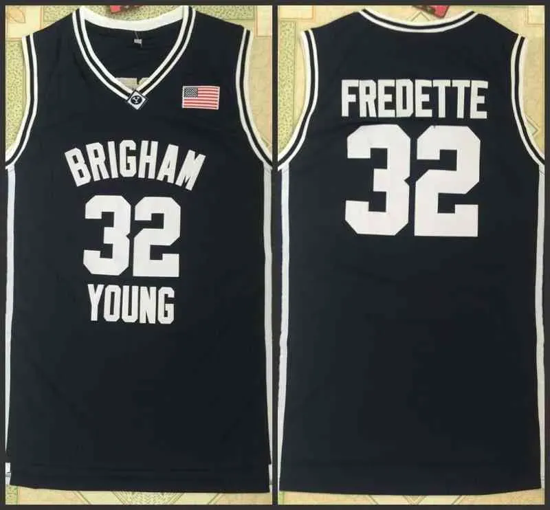 CUSTOM College Basketball porte les Brigham Young Cougars des hommes universitaires # 32 Jimmer Fredette 2010-11 Navy Blue College Basketball BYU Cougars Jer