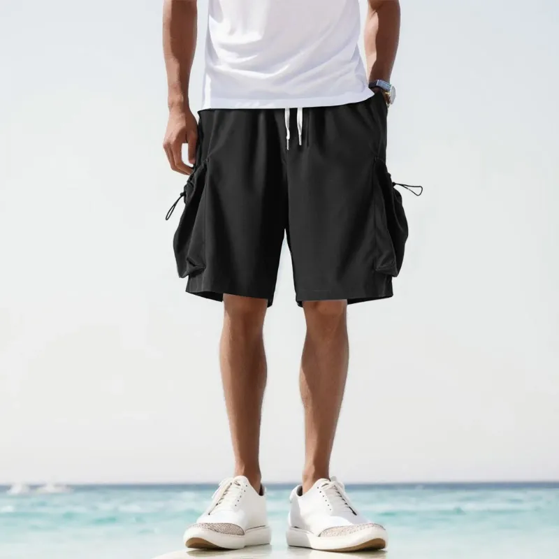 Pantaloncini da uomo Cargo da uomo Tinta unita Tuta dritta Pantaloni da spiaggia retrò Business Social Vita elastica allentata Uomo