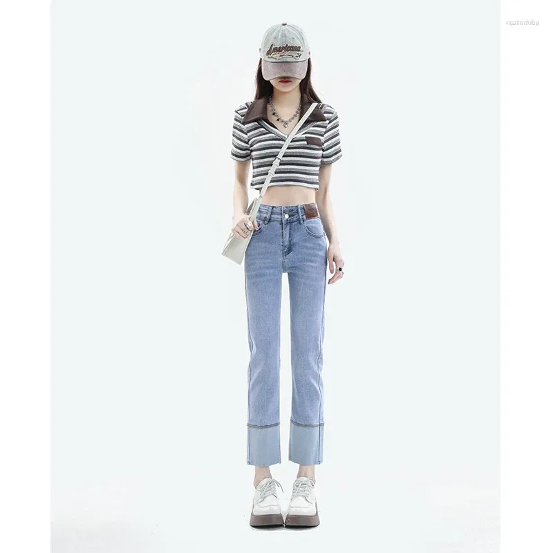 Women's Jeans Women's High Quality Female In Early Spring The Tall Waist Straight Show Thin Loose Nine Points Smoke Tube Pants