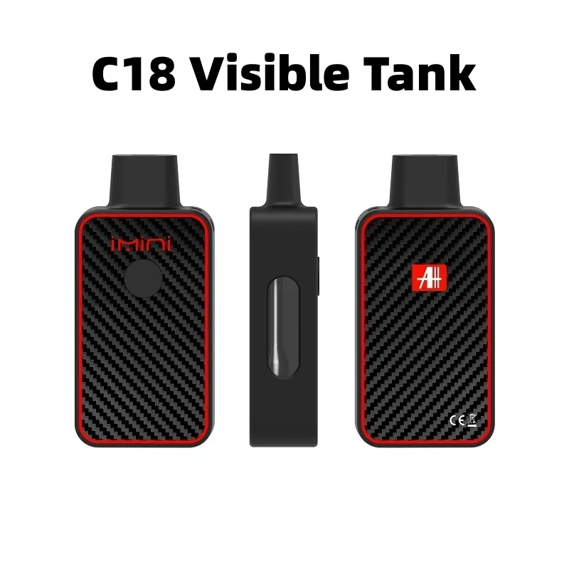 IMINI C18 Disponibla VAPE BOX USB -laddningsanordning 4.0 ml 5,0 ml svart tom oljeförångare 380mAh keramisk spole justerbar spänning 2.7V 3.1V 3.6V Direkt tillverkare leverantör