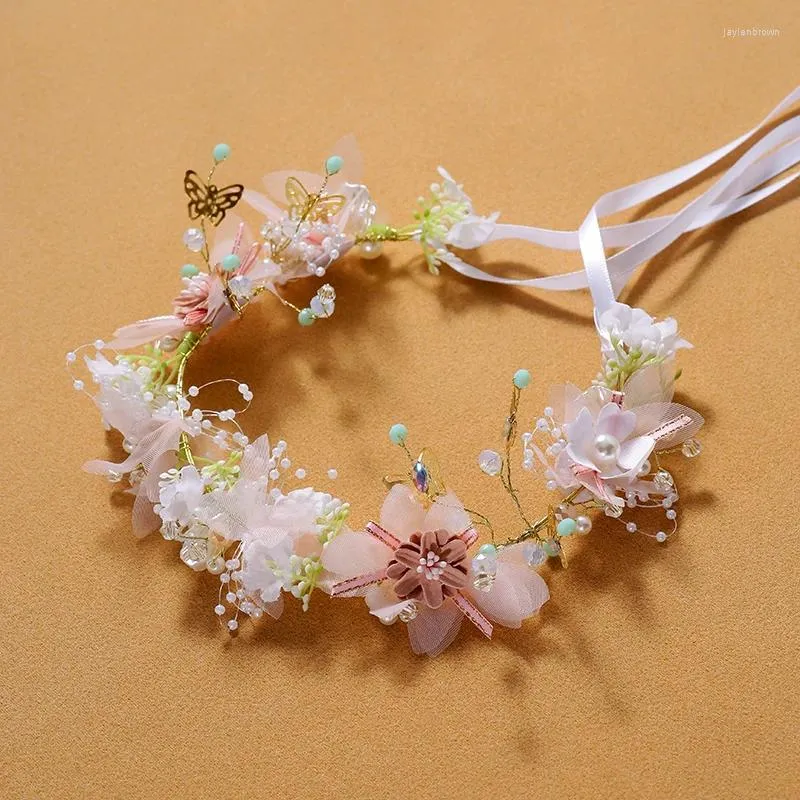 Headpieces Brud Pink Flower Decorative Hair Band Children's Wreath Party Headwear