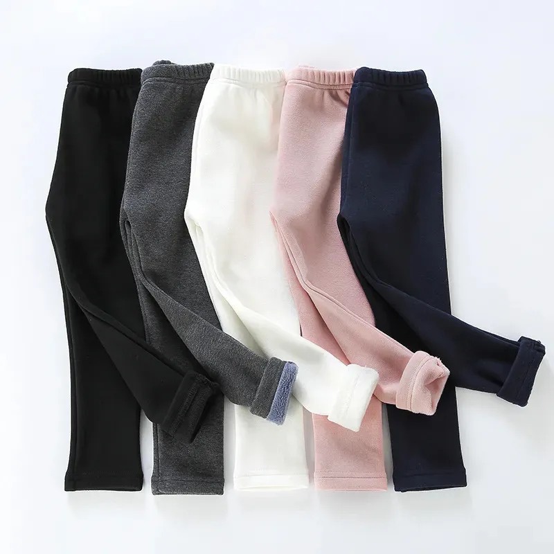 Calças Doce Meninas Calças Crianças Meninos Grosso Calças Quentes Inverno Crianças Casual Cor Sólida Calças Quentes Meninas Leggings Cinza Rosa Vinho 231023