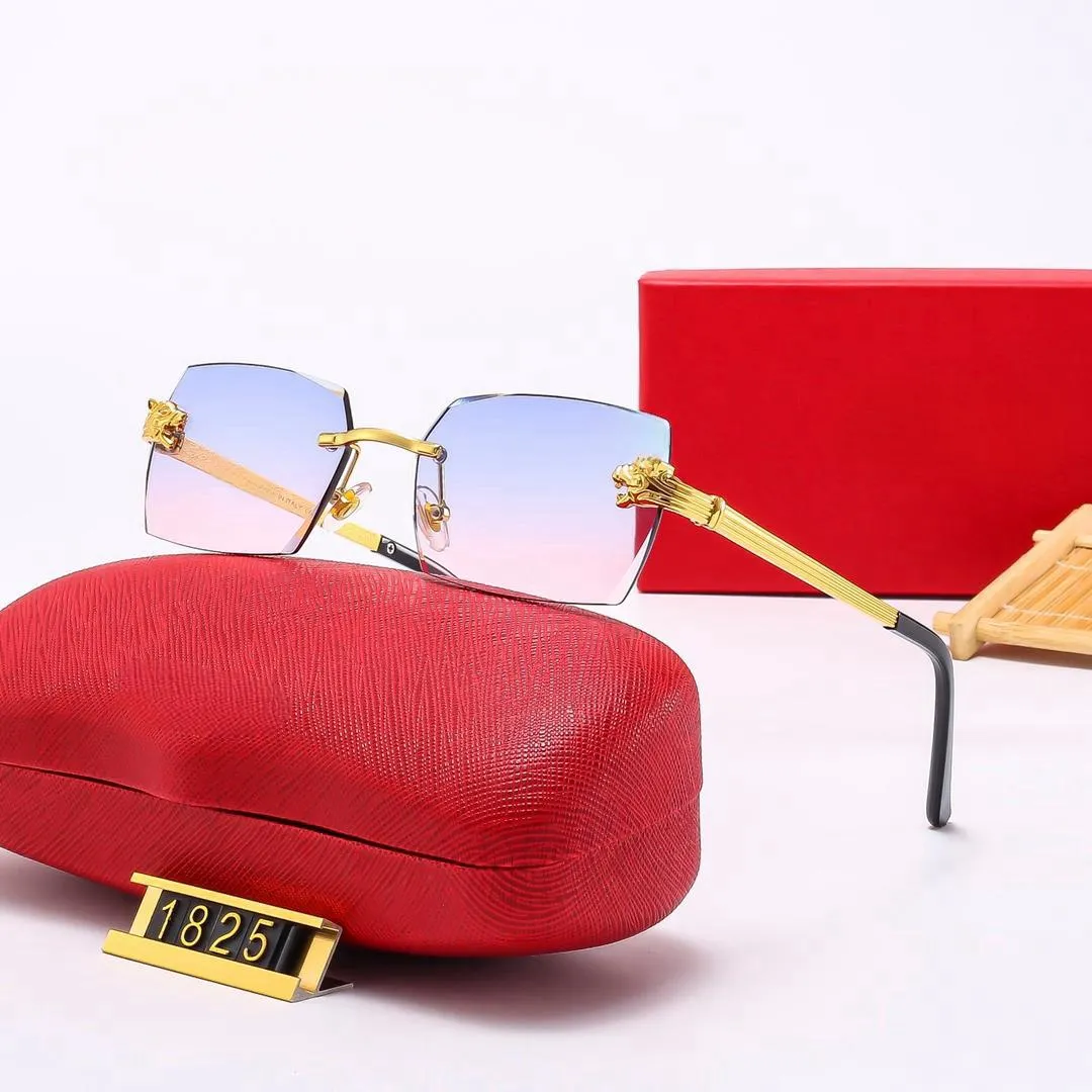 Klassiska herrsolglasögon rektangulära metallbågar utan ram_voghion.com