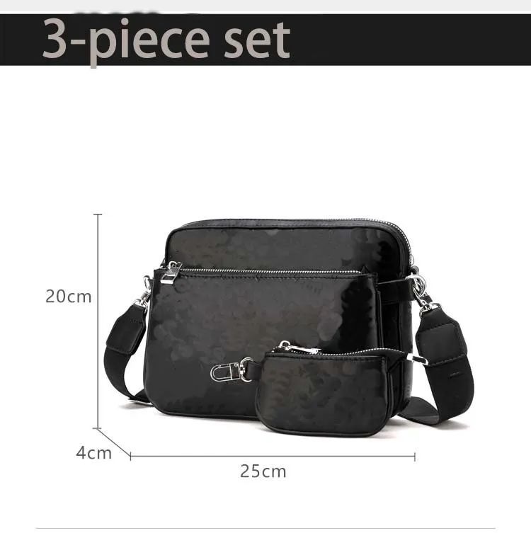 3-delige set heren luxe TRIO designer portemonnee crossbody tas herentas zwart reliëf driedelige schoudertas damestas