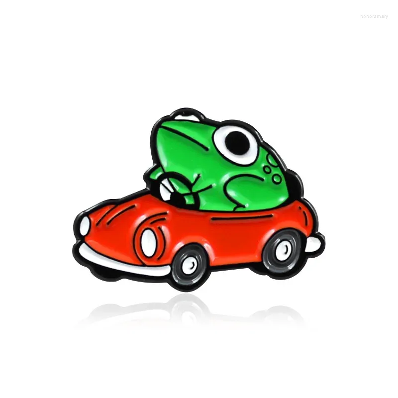 Broschen Frosch Fahren Rot Gas Auto Emaille Brosche Cartoon Tier Niedliche Abzeichen Denim T-shirt Rucksack Persönlichkeit Pin Senden Kinder Geschenke