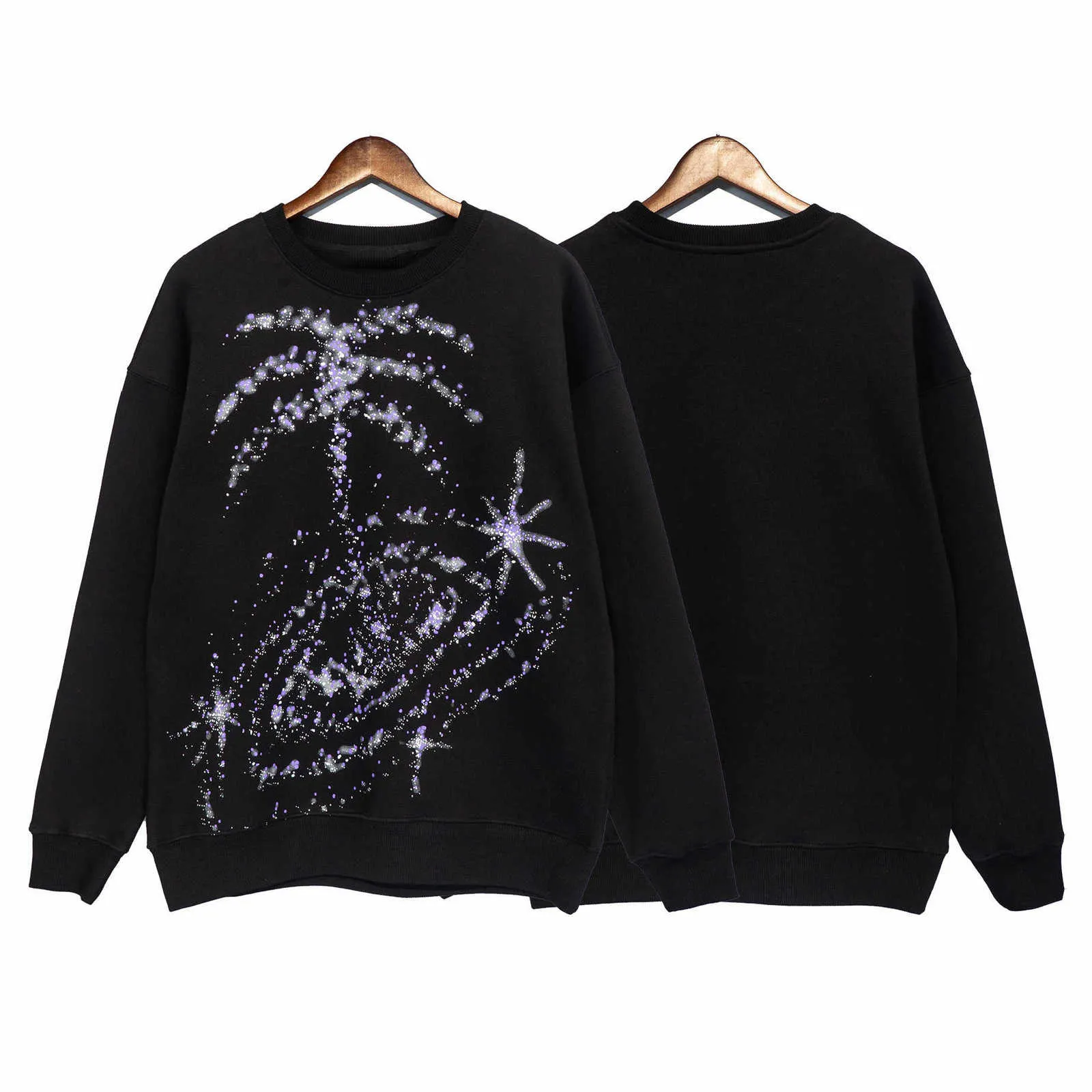 Hommes et femmes Tee Tops Designer PA T-shirt de la marque de luxe PalmsCoconut High Street Tide Star Sky Print Peluche Ras du cou Noir Lâche Grand manteau de pull pour hommes