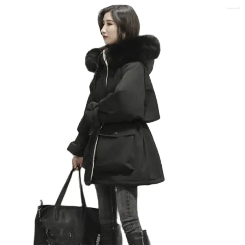 Trenchs de femmes manteaux 2023 mode long manteau de laine doublure à capuche parkas mince col de fourrure veste chaude vêtements de neige hauts rembourrés s-xl hiver