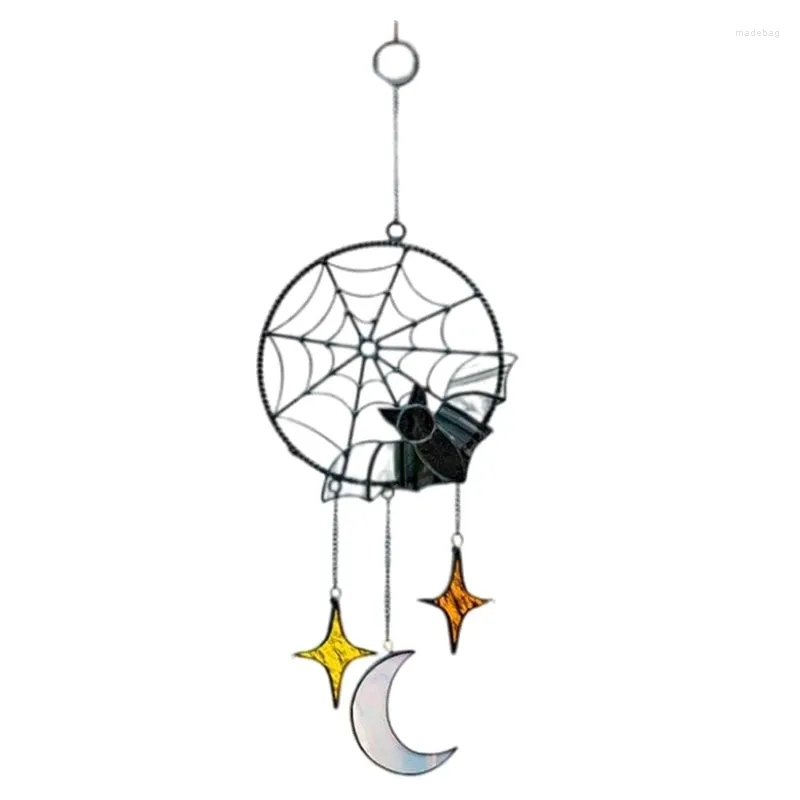 Estatuetas decorativas Bat Dream Catcher Halloween com lua estrela pingente gótico ornamento de suspensão de parede