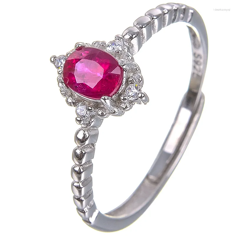 Klusterringar Yulem Natural Ruby Ring for Women Real 925 Sterling Silver Statement Engagement Wedding Present Fina smycken till salu