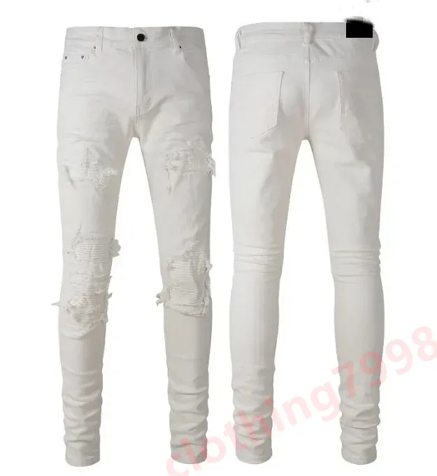 Jeans morados Jeans de diseñador Jeans para hombre Hombres Rodilla Flaco Recto Tamaño 28-40 Motocicleta Moda Largo Agujero recto High Street Denim Venta al por mayor 2 piezas 10% de descuento 19