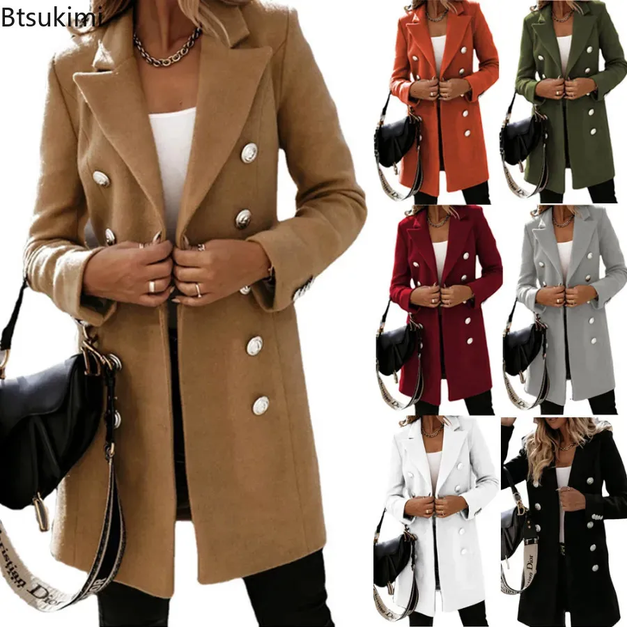 Womens Trench Coats Autumn Winter Women Lapel Coat Long Sleeve Button Slim Midlength Jacket Outerwear Casacos De Inverno Feminino Jaqueta 231023