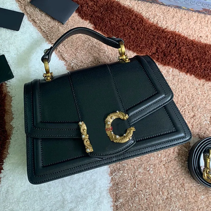 En kaliteli crossbody çanta kadın çanta çantası gerçek deri moda harfleri çıkarılabilir kayış bronz renkli donanım iç fermuarlı cep bayan omuz çantaları