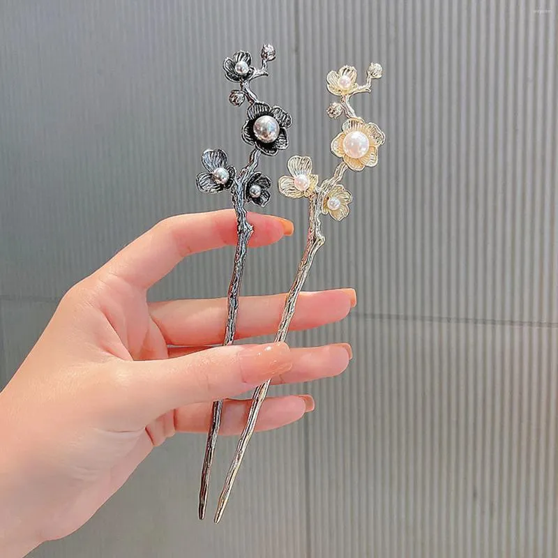 Hair Clips Pearl Ethnic Stick Vintage Metal Hairpinchopstick For Women Chinese Hanfu Accessories Floral Shaped Tiaras Jewelry