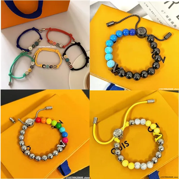 Gioielli firmati 23 regali Corda di prima scelta Bracciale con perline multicolori Nuovo rappresentante fortunato dell'erba a quattro foglie per fidanzamento di San Valentino per uomini e donne