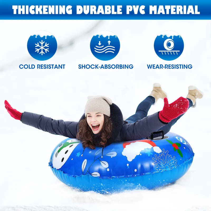 CLISPEED Inflatable Snow Sled Heavy Duty Blow Up Snow Tube Thickened Bottom Winter Outdoor Sports Toys for Kids Adults Clispeed Inflatable Snow Tube Large PVC Inflatable \u2013 Grandado