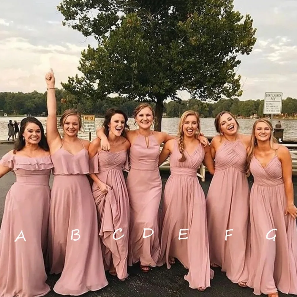 Boho Pink Chiffon rustic Pink bridesmaid dresses - Elegant Plus Size Maid of Honor Gown for Spring Wedding Guest Party (CL2802) Boho Pink Chiffon rustic Pink bridesmaid dresses - Elegant Plus Size Maid of Honor Gown for Spring Wedding Guest Party (CL2802)
