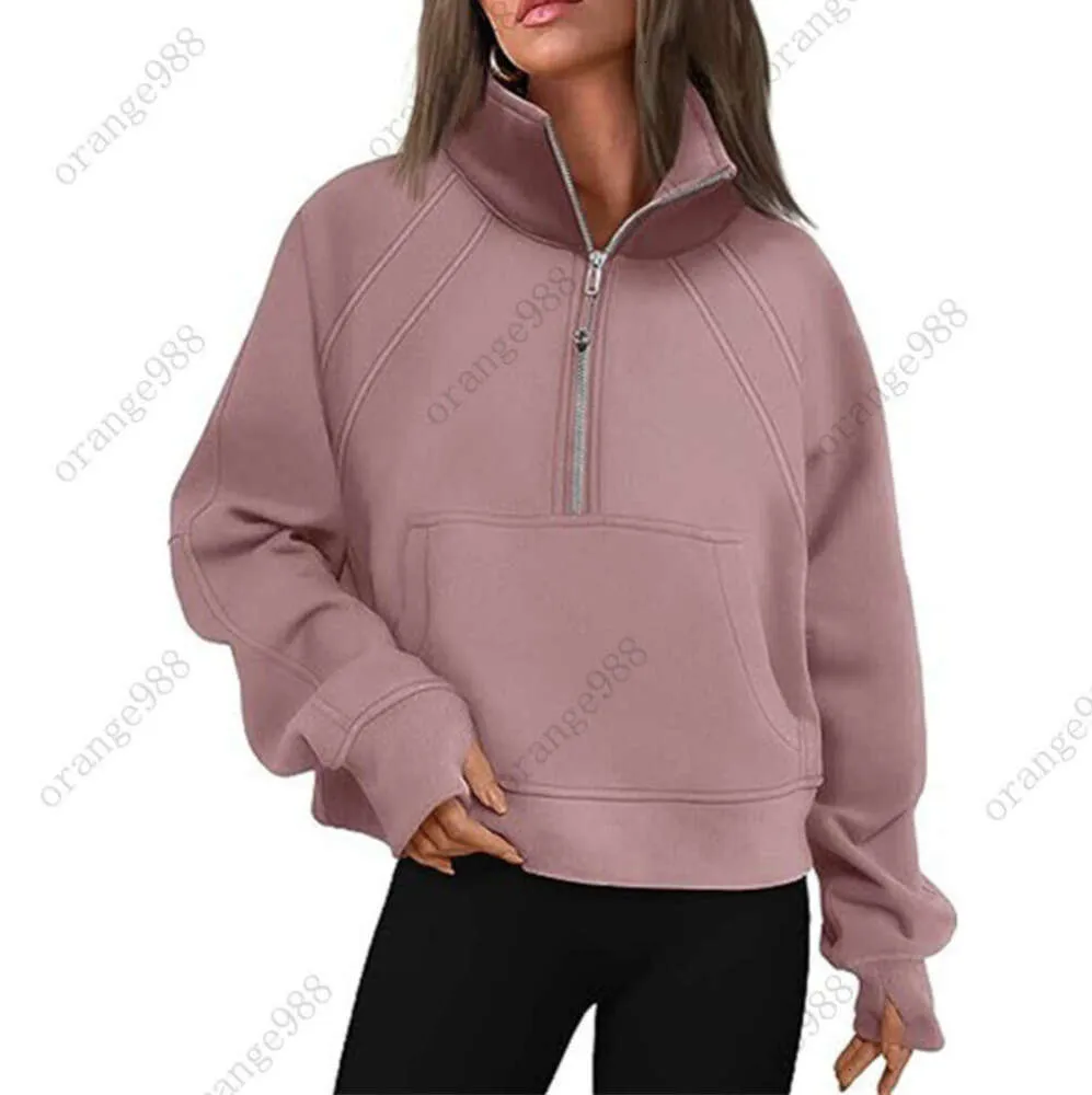 Yoga Scuba Half Zip Hoodie Jacket Designer Sweater Women's Definiera träningspass Fitness Activewear Top Solid Zipper Sweatshirt Sport Gym kläder 2129