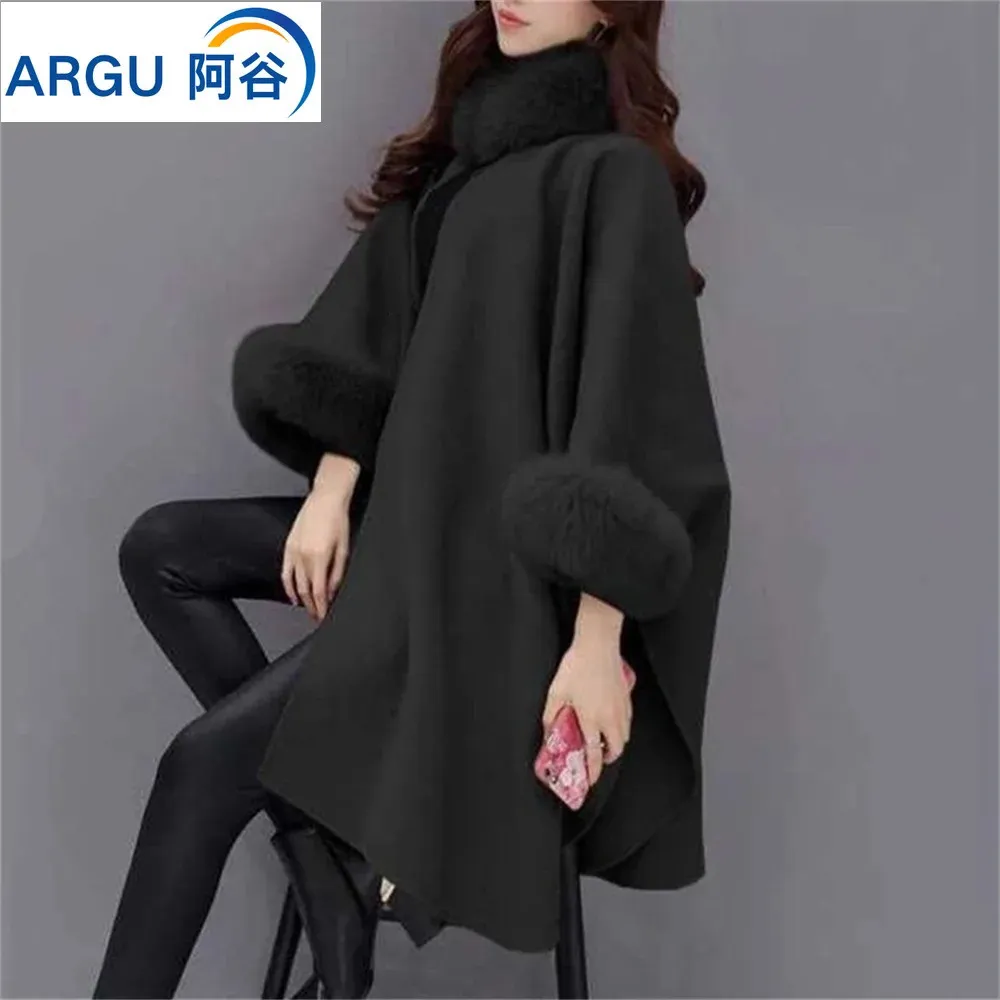 Cape Femme Femmes Hiver Tricoté Châle Avec Col En Fausse Fourrure Avec Gland Femelle Élégant Poncho Longues Enveloppements Chauds CapeTops Vêtements Pour Femmes 231023