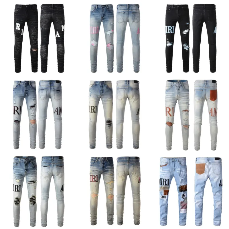 Miri Jeans Hommes Designer Haute Qualité Mode Cool Style Luxe Denim Pantalon En Détresse Ripped Biker Noir Bleu Jean Slim Fit Moto Taille 28-40