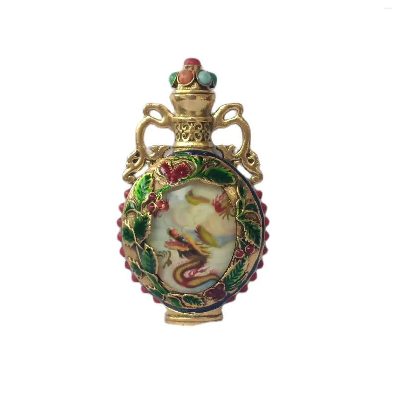 Bouteilles Vintage Pékin Chinois Cloisonné Snuff Bouteille Dragon Cadeau De Noël Fluorescent Poumon Statue