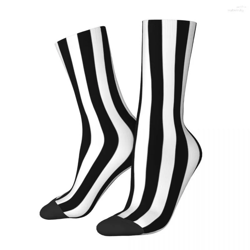 Meias masculinas preto e branco listras verticais harajuku meias de alta qualidade durante toda a temporada para o aniversário da mulher do homem