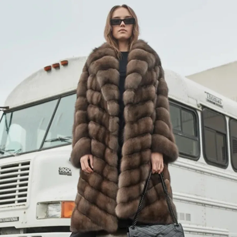 Ladies Coats Real Fox Fur Płaszcz Karmion Women Długie płaszcz Wysokiej jakości naturalny futra futra NOWOŚCI