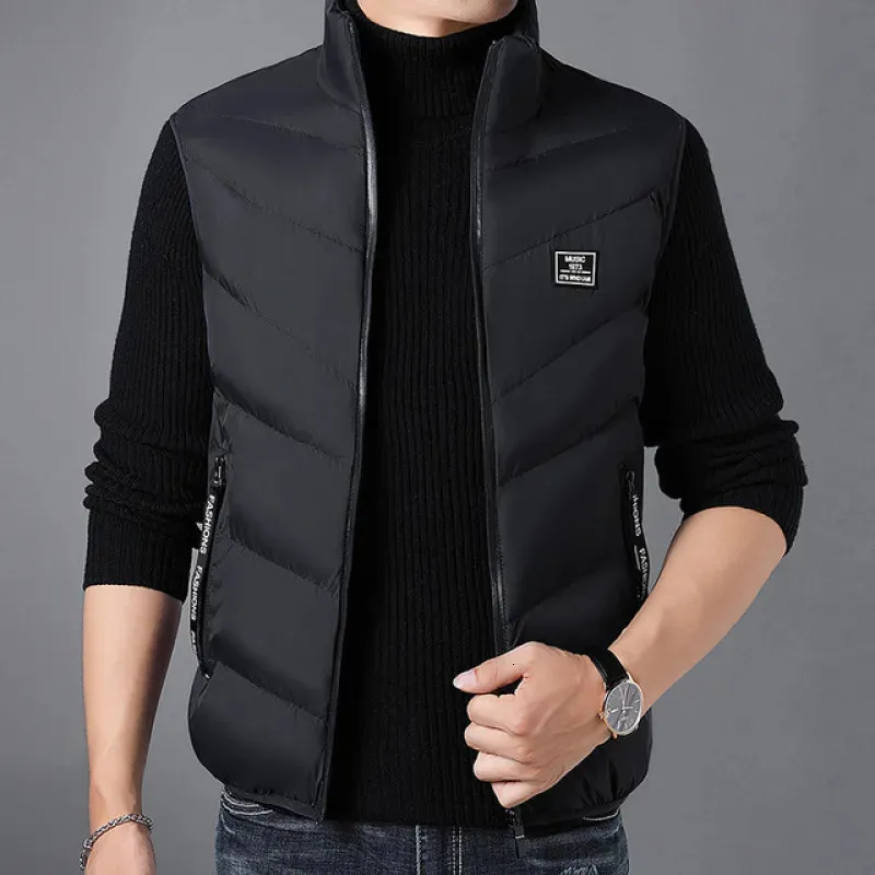 Erkek yelek sıcak yastıklı kalın marka gündelik moda kolsuz yelek ceket sonbahar kış klasik yelek ceket Koreli erkek kıyafetler 231023