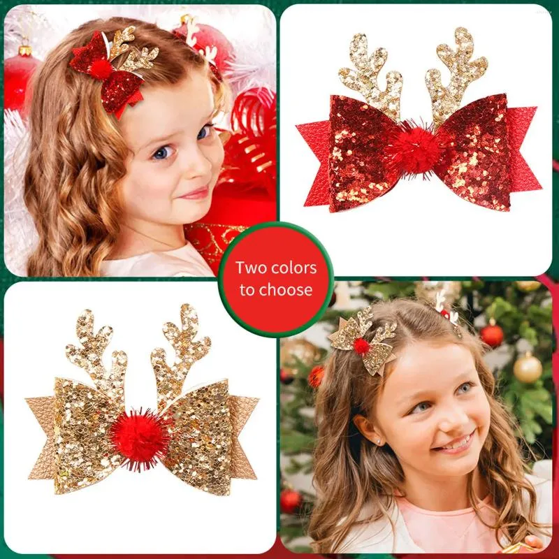 Accessoires pour cheveux, épingle de noël, Barrettes pour enfants, nœud scintillant, boule en peluche de cerf, couvre-chef pour filles