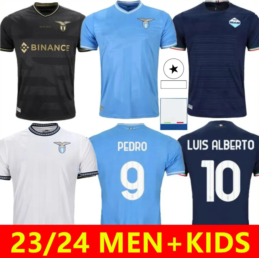 2023 2024 Lazio Immobile Camisas de futebol 10º aniversário Maglie 23/24 ROMAGNOLI IMMOBILE LUIS BASTOS SERGEJ BADELJ LUCAS J.CORREA ZACCAGNI Homens / crianças camisas de futebol